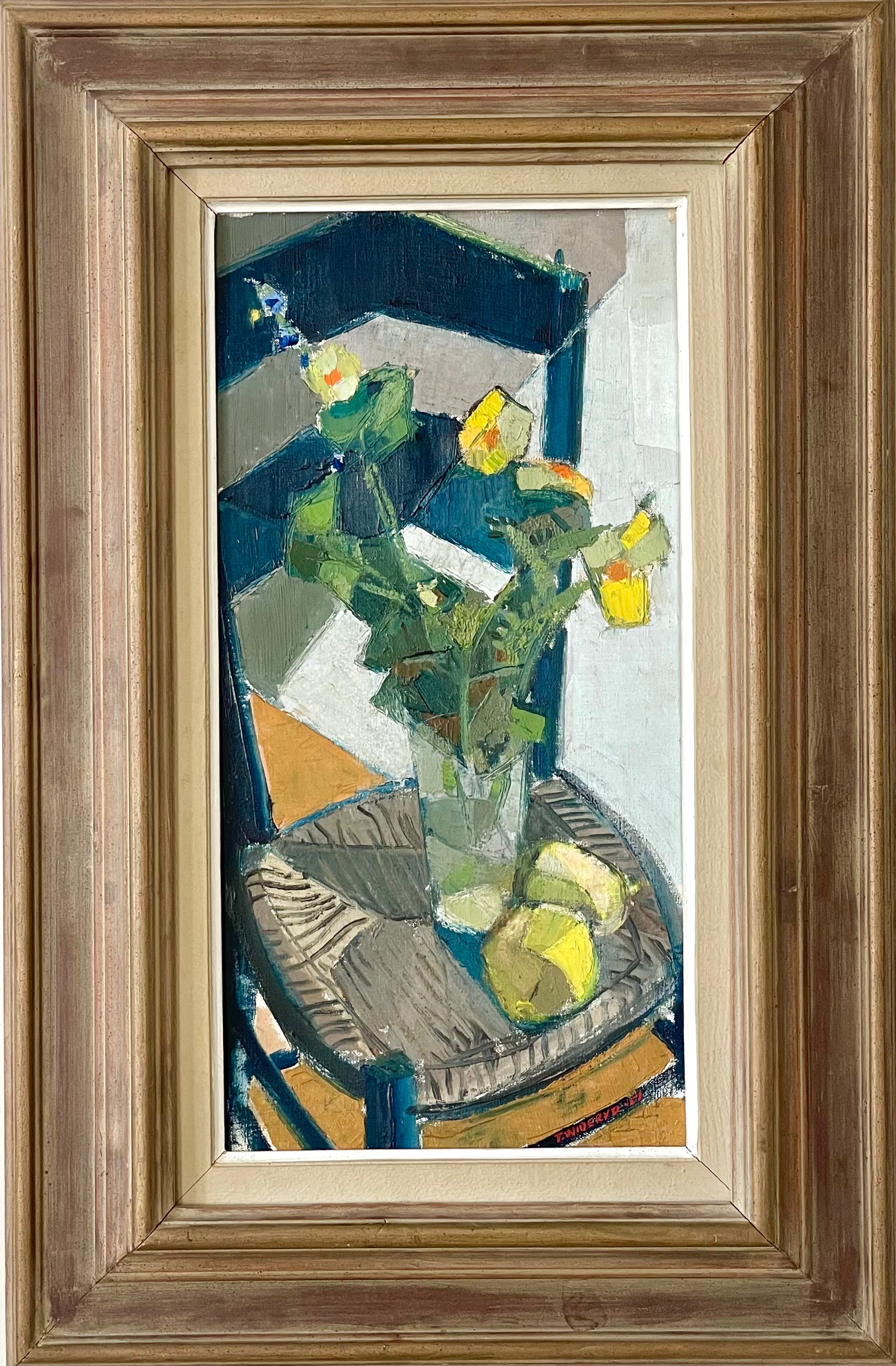 Yellow Flowers on Blue Chair