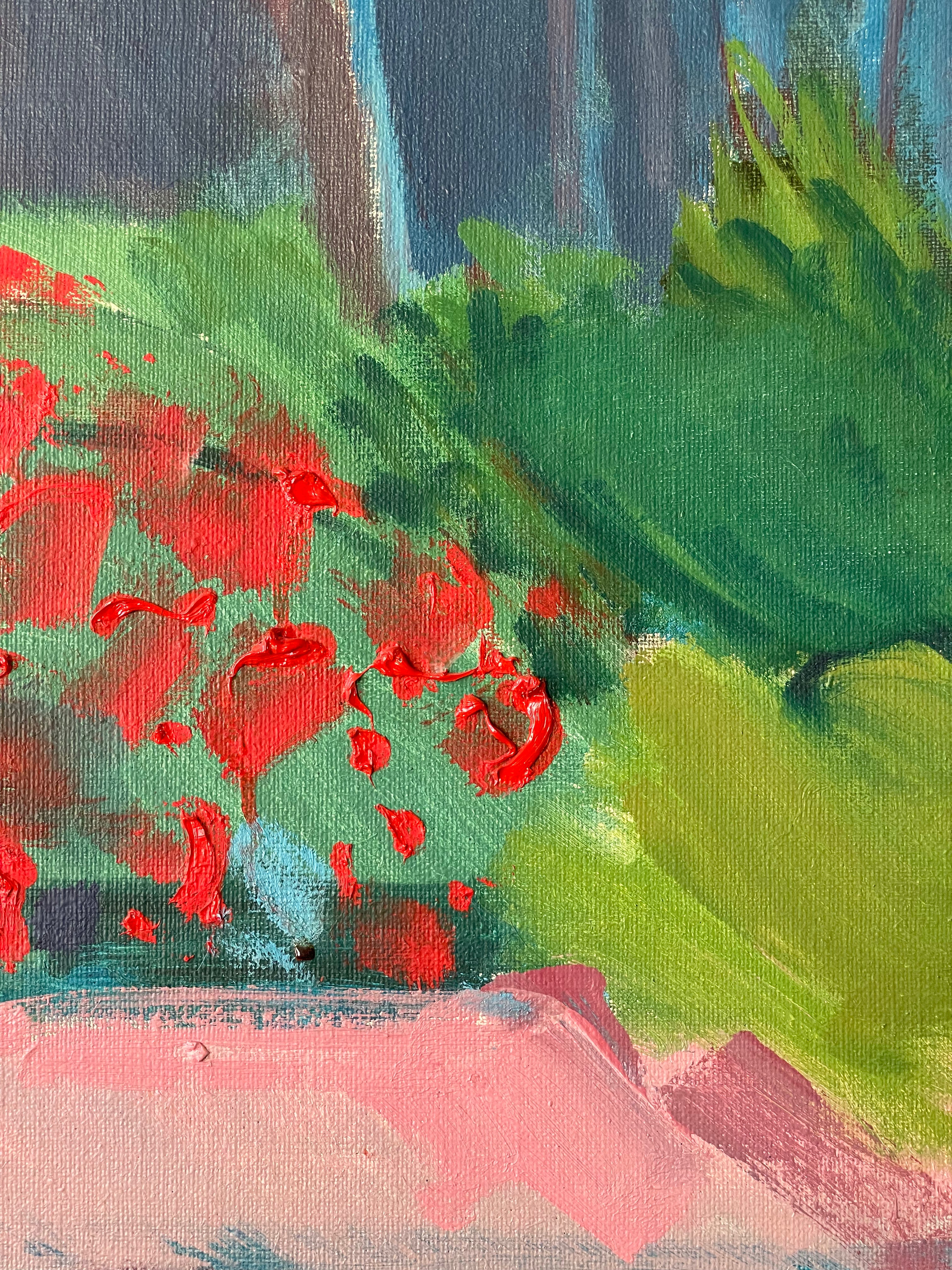 Red Flowers and Tall Trees