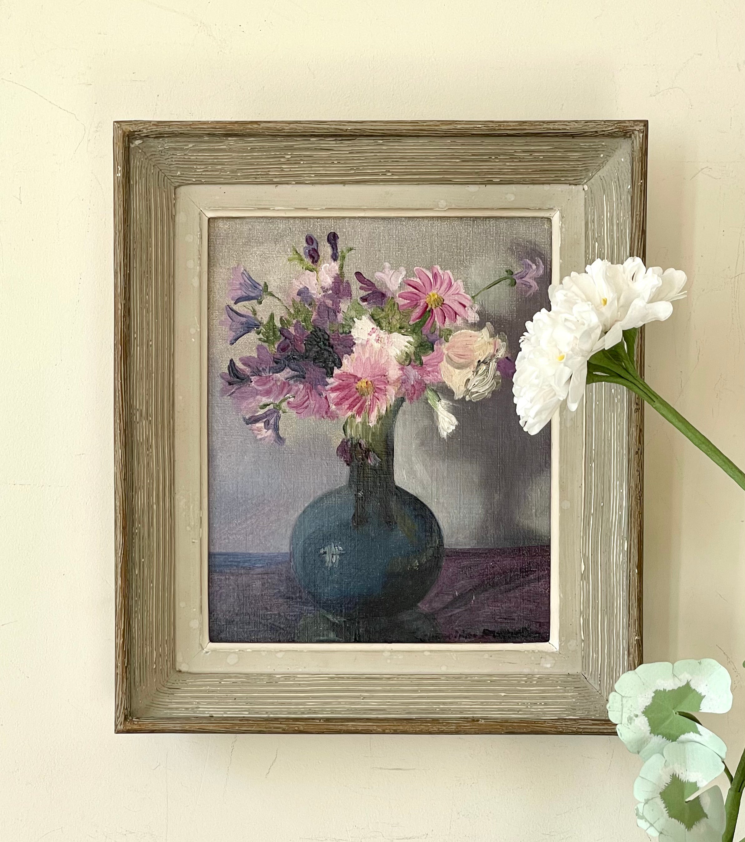 Pink Flowers in Blue Vase