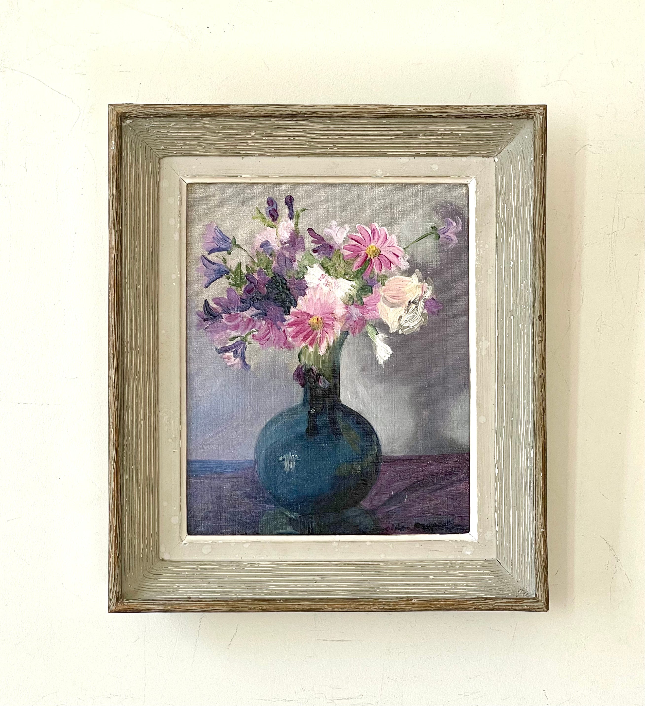 Pink Flowers in Blue Vase