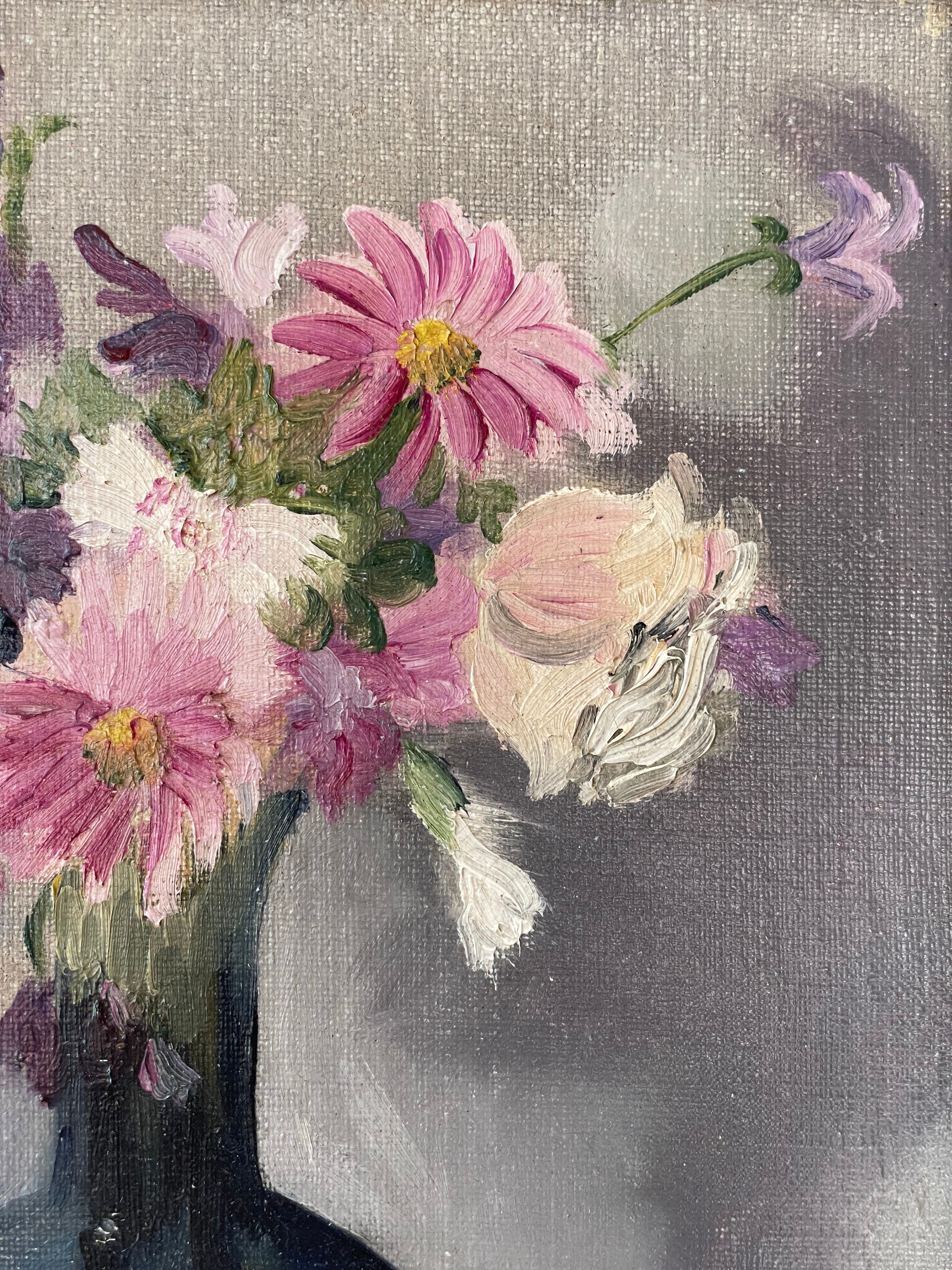 Pink Flowers in Blue Vase