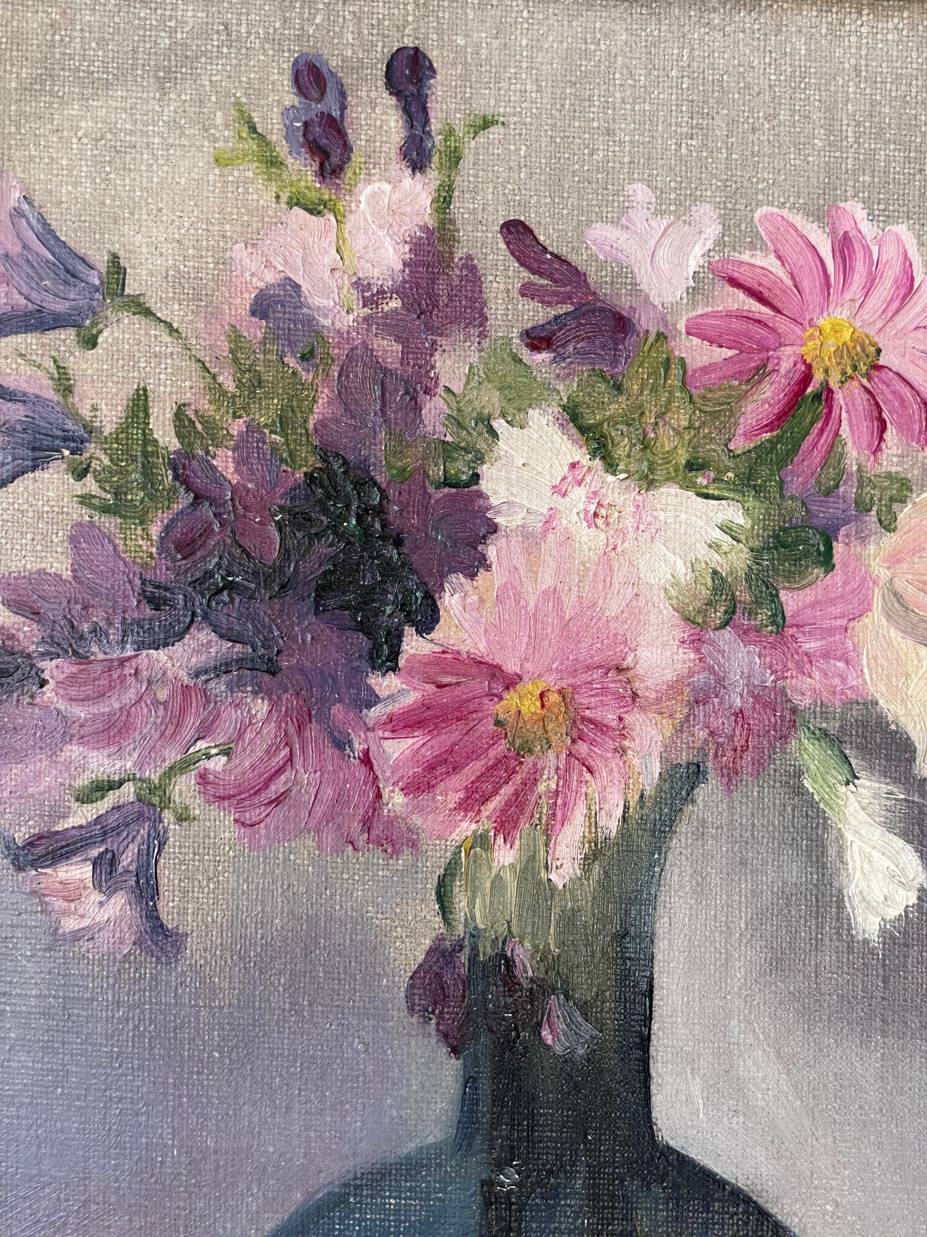 Pink Flowers in Blue Vase