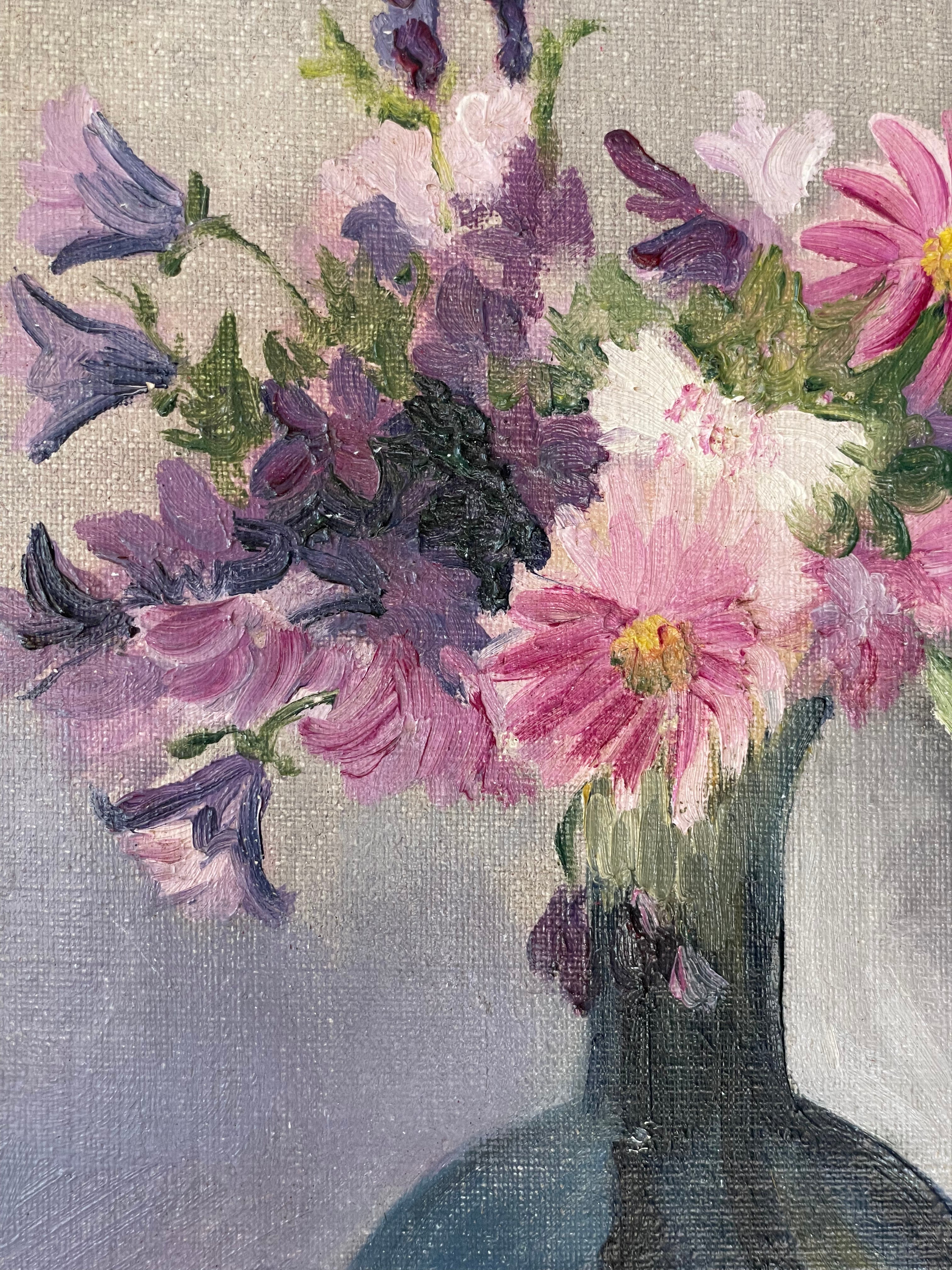 Pink Flowers in Blue Vase