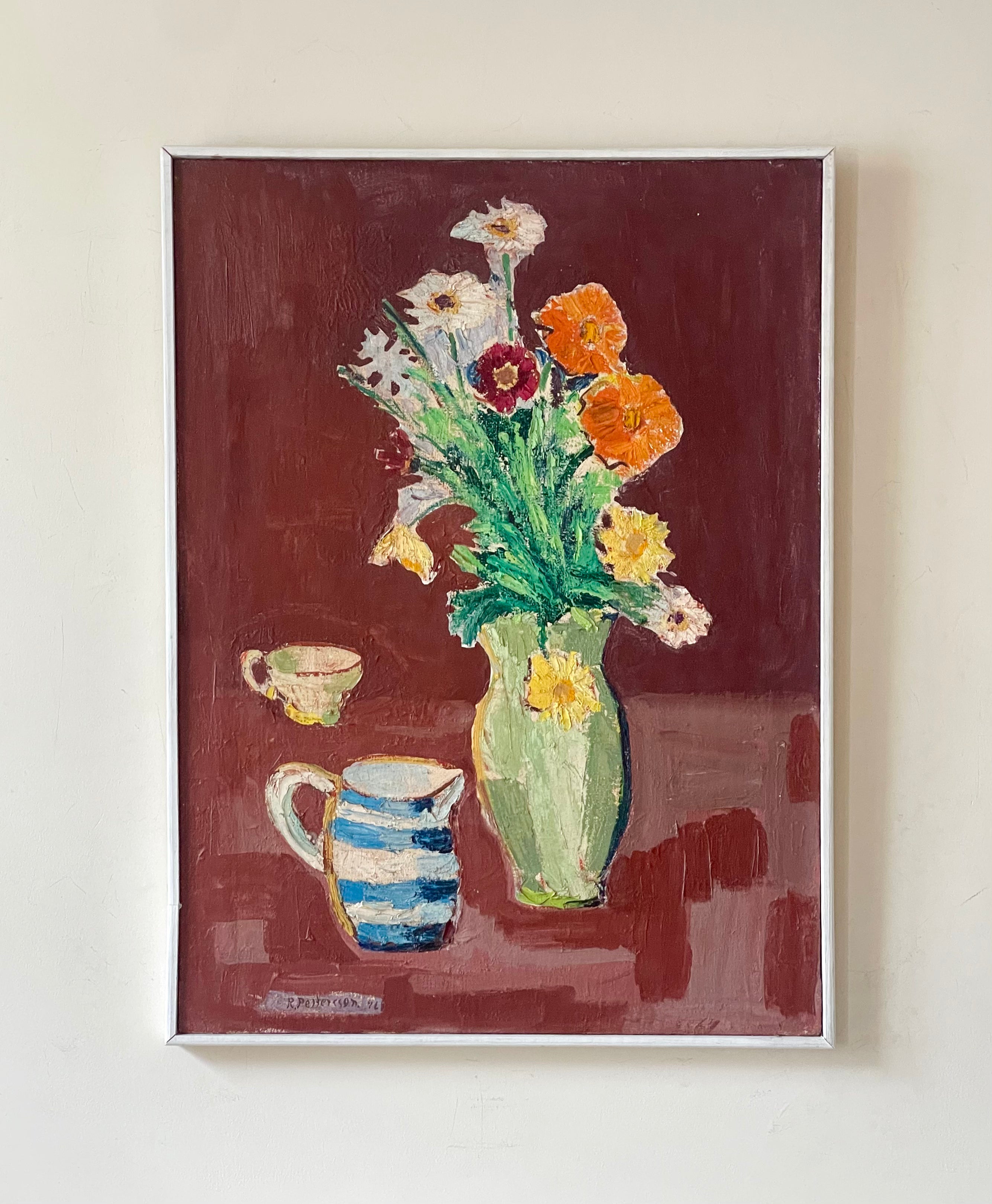 Floral with Blue Striped Jug