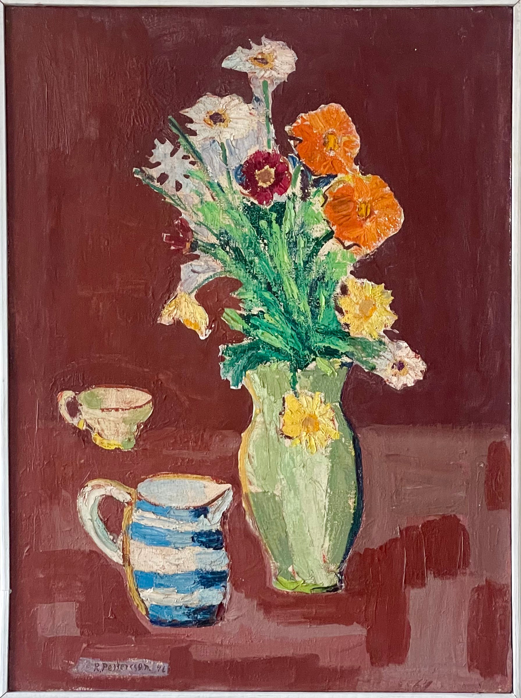 Floral with Blue Striped Jug