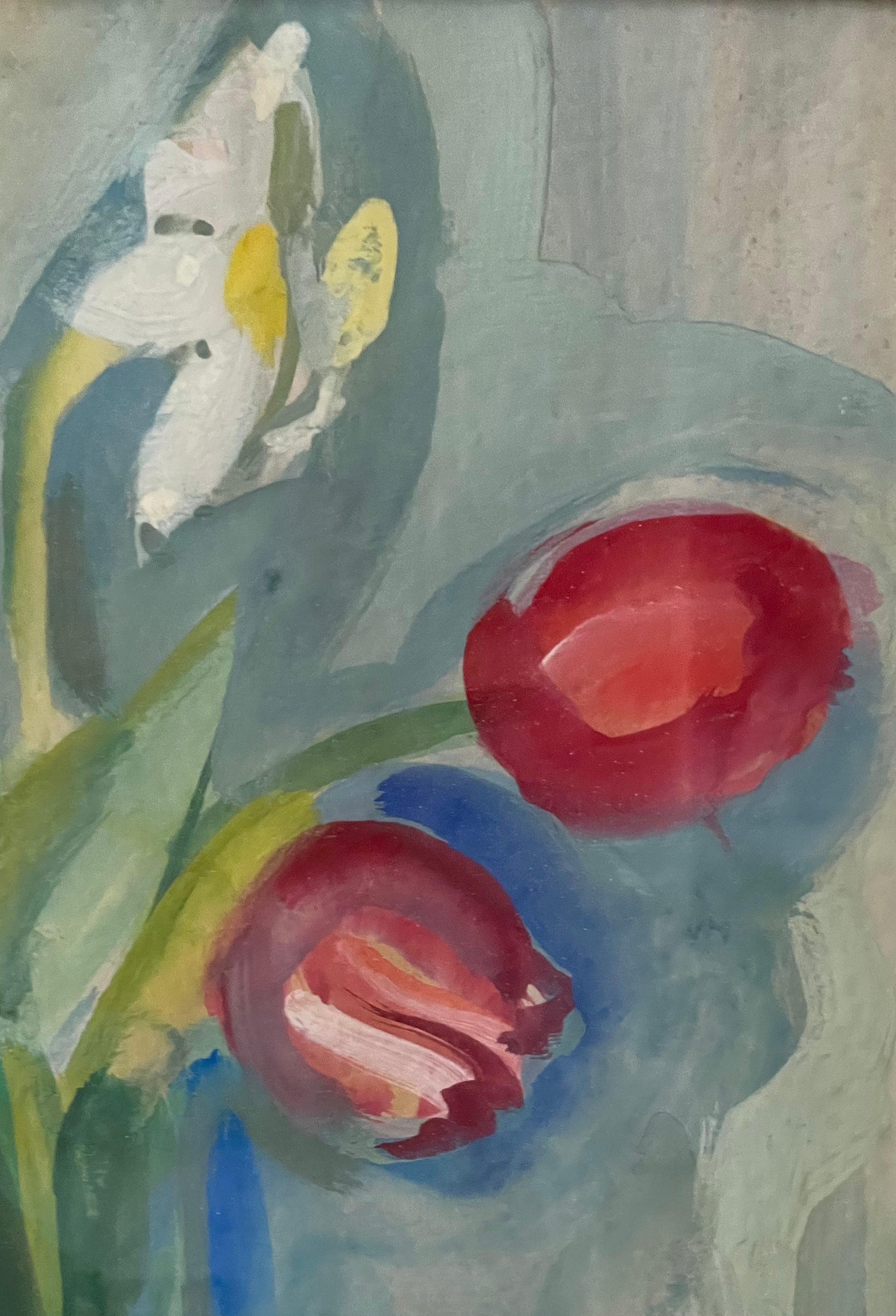 Daffodils and Tulips in a Glass Vase