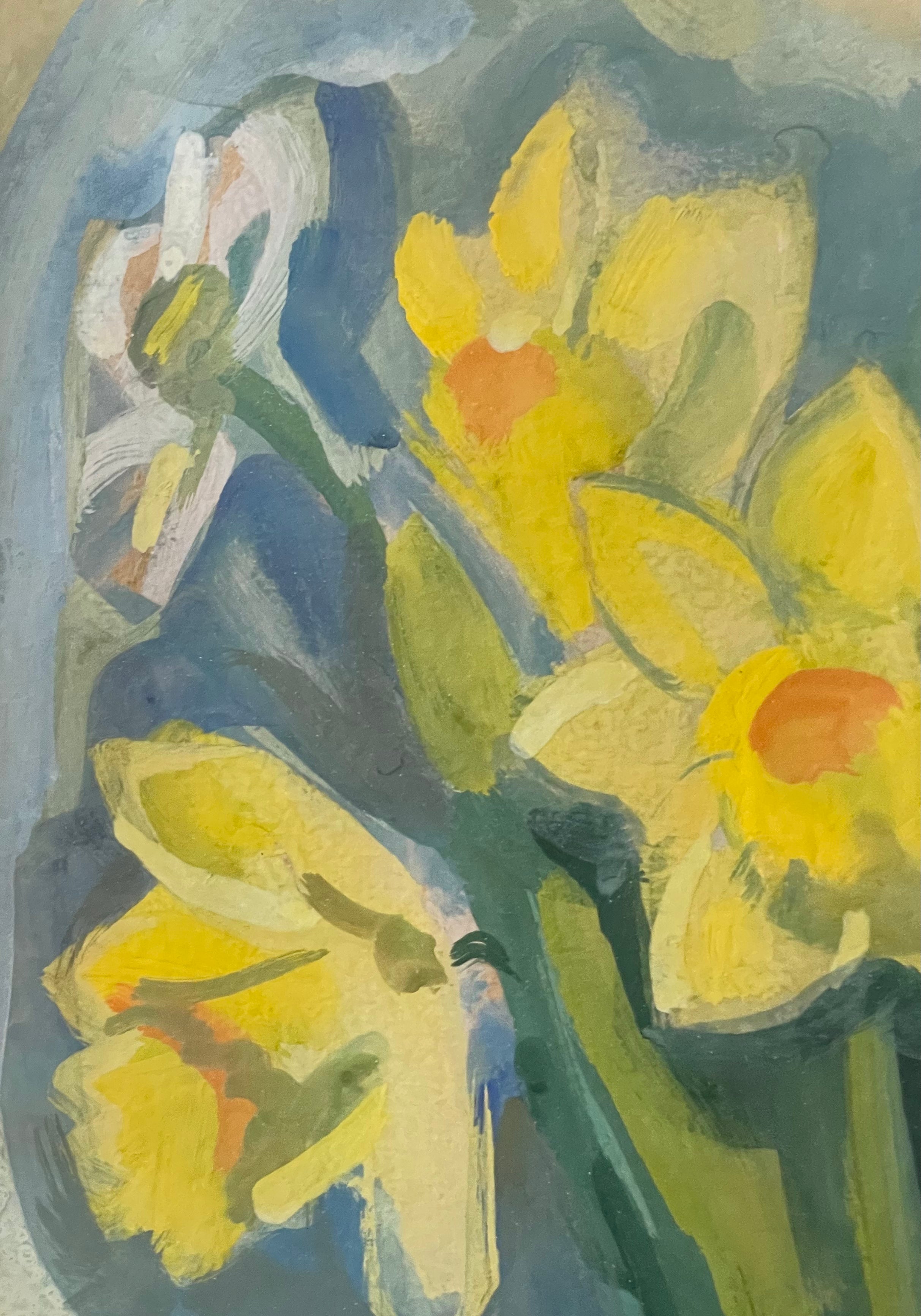 Daffodils and Tulips in a Glass Vase