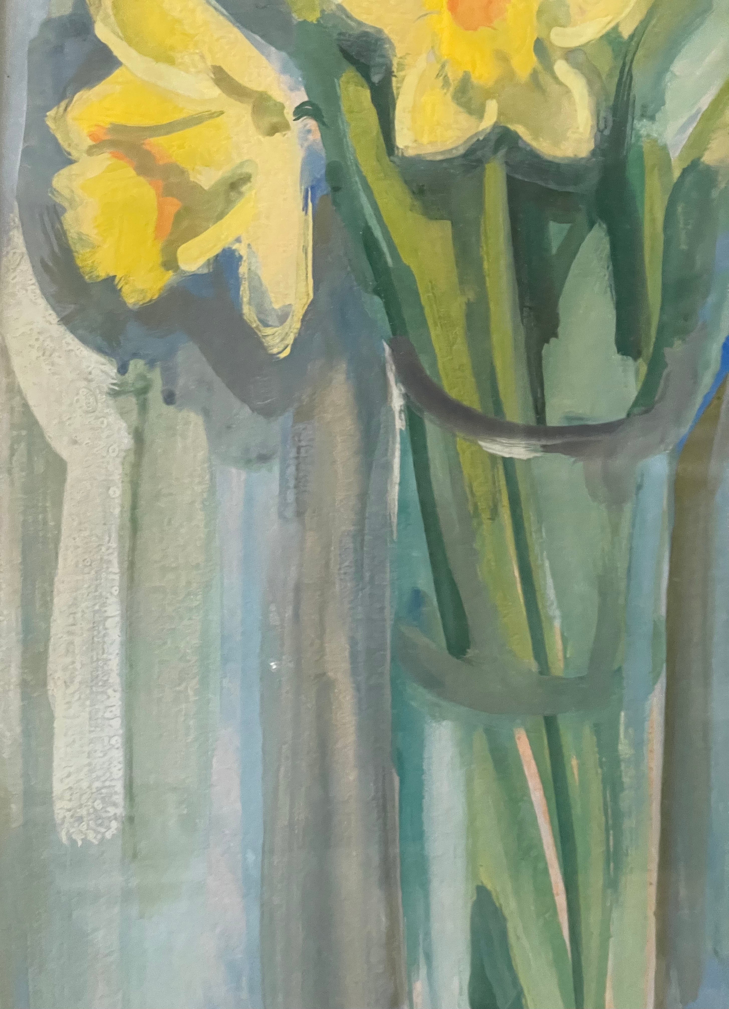 Daffodils and Tulips in a Glass Vase