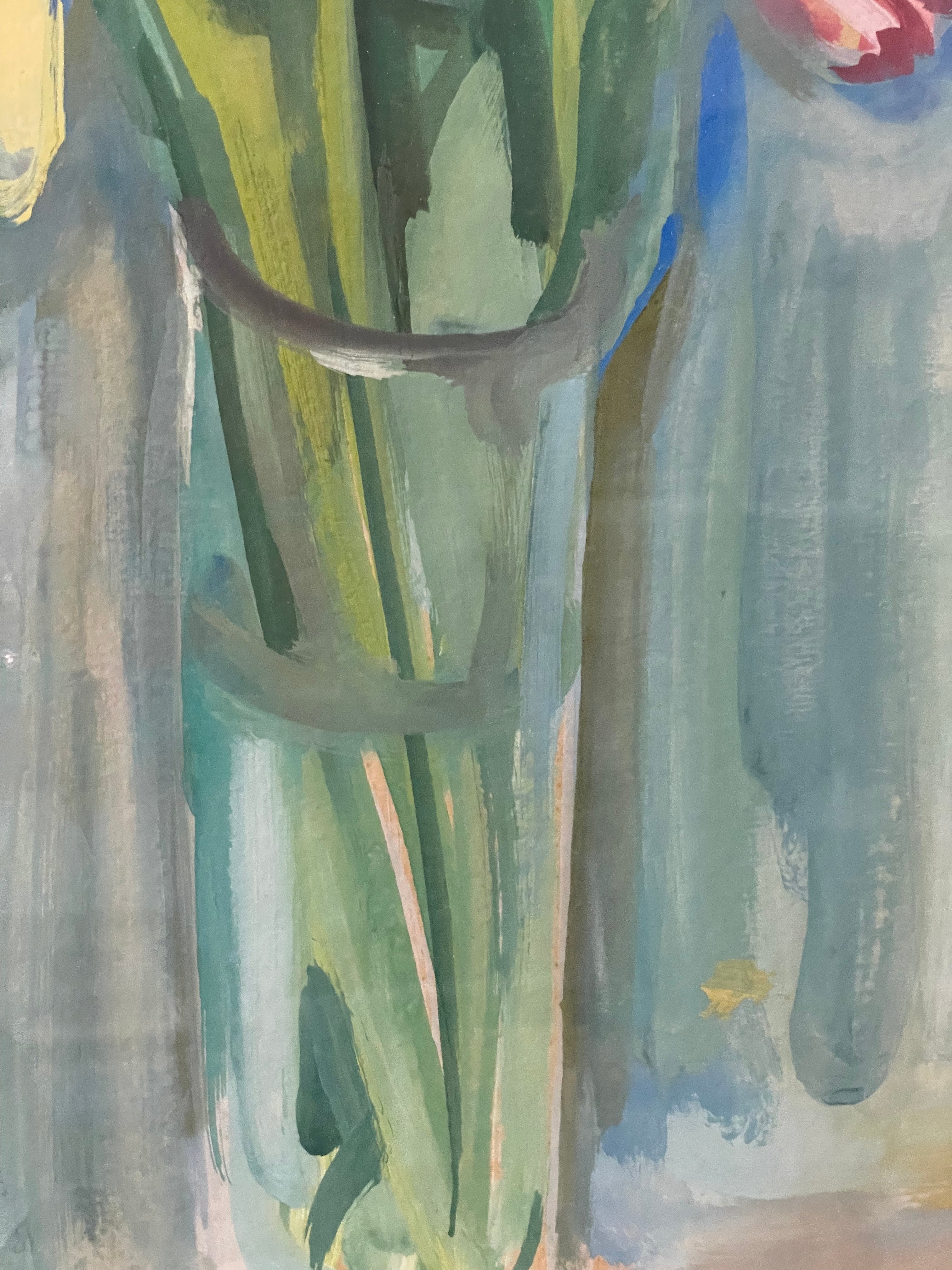 Daffodils and Tulips in a Glass Vase