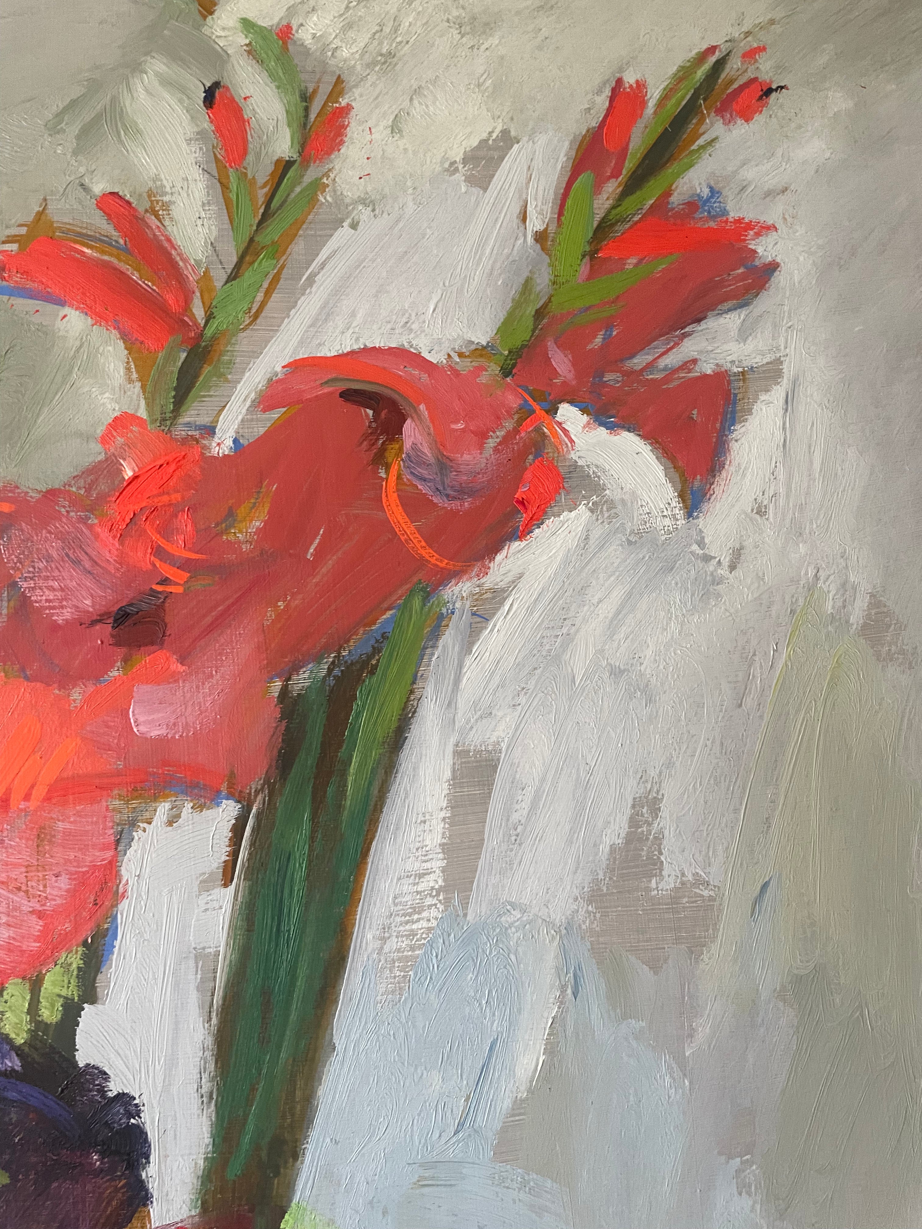 Gladioli in White Vase