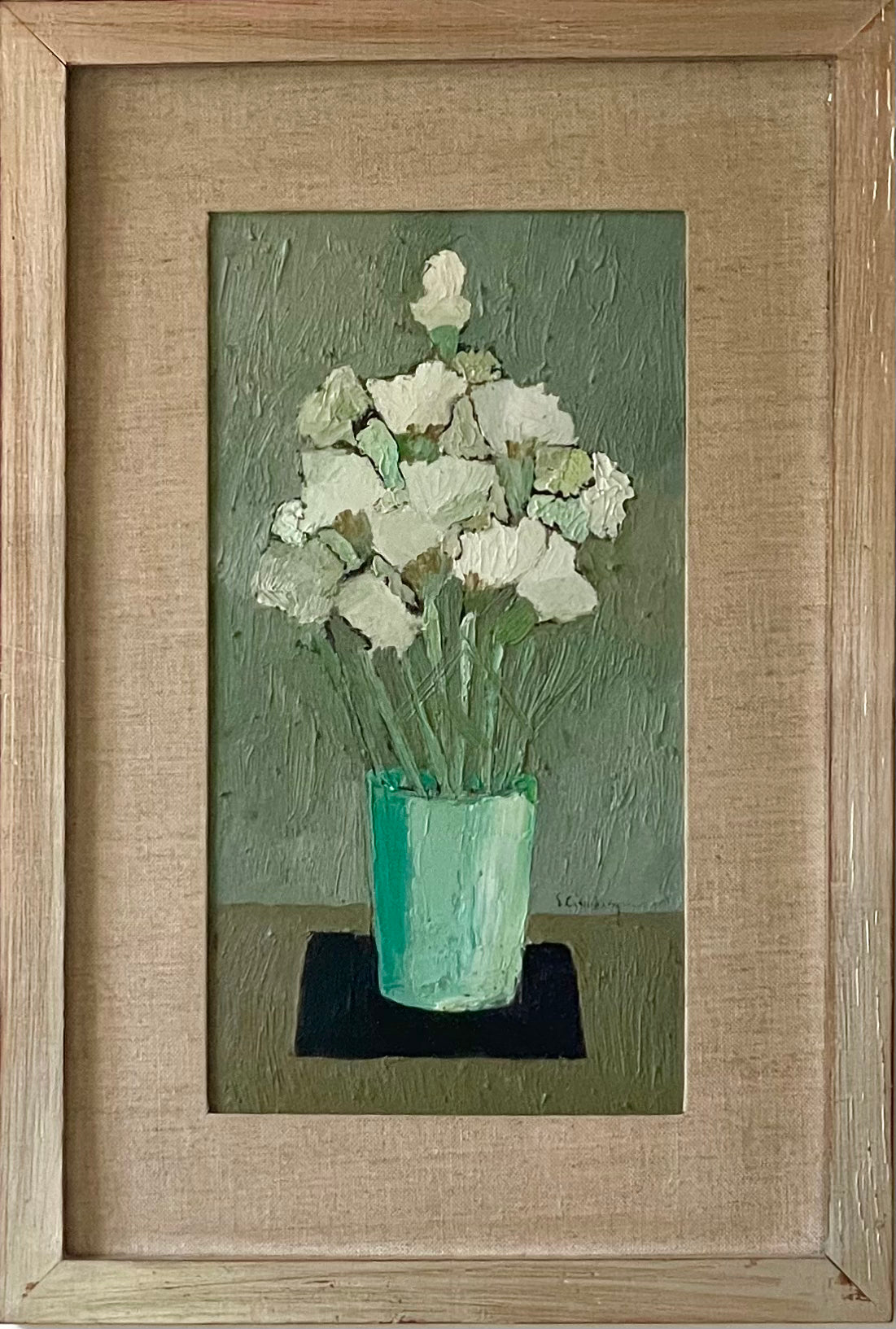 White Flowers in Aqua Blue Vase