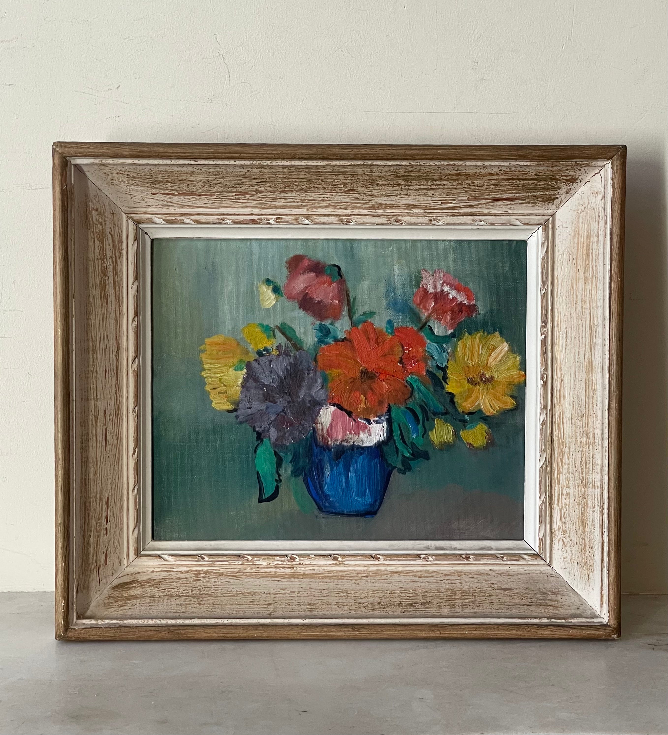 Bright Flowers in a Blue Vase