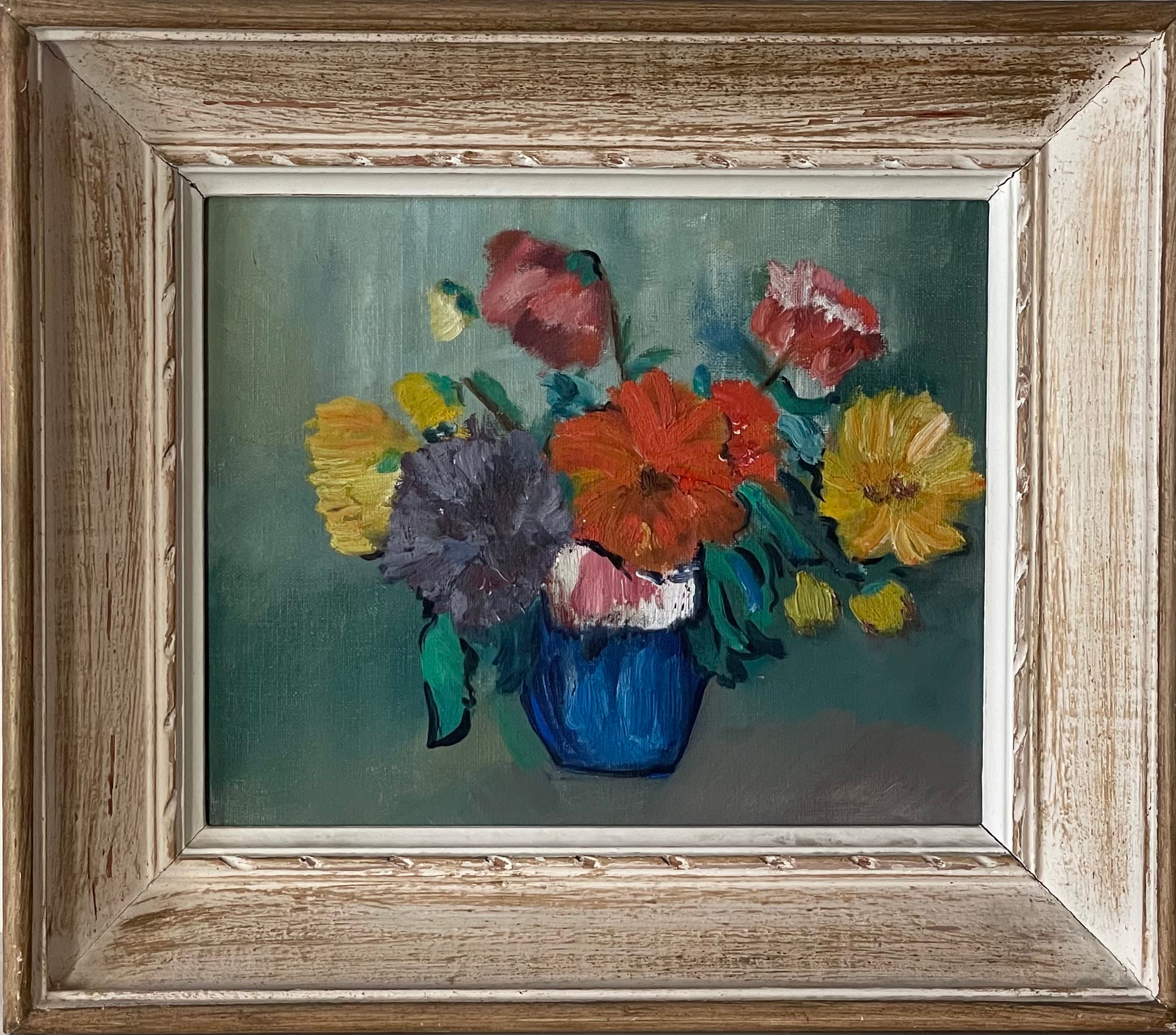 Bright Flowers in a Blue Vase