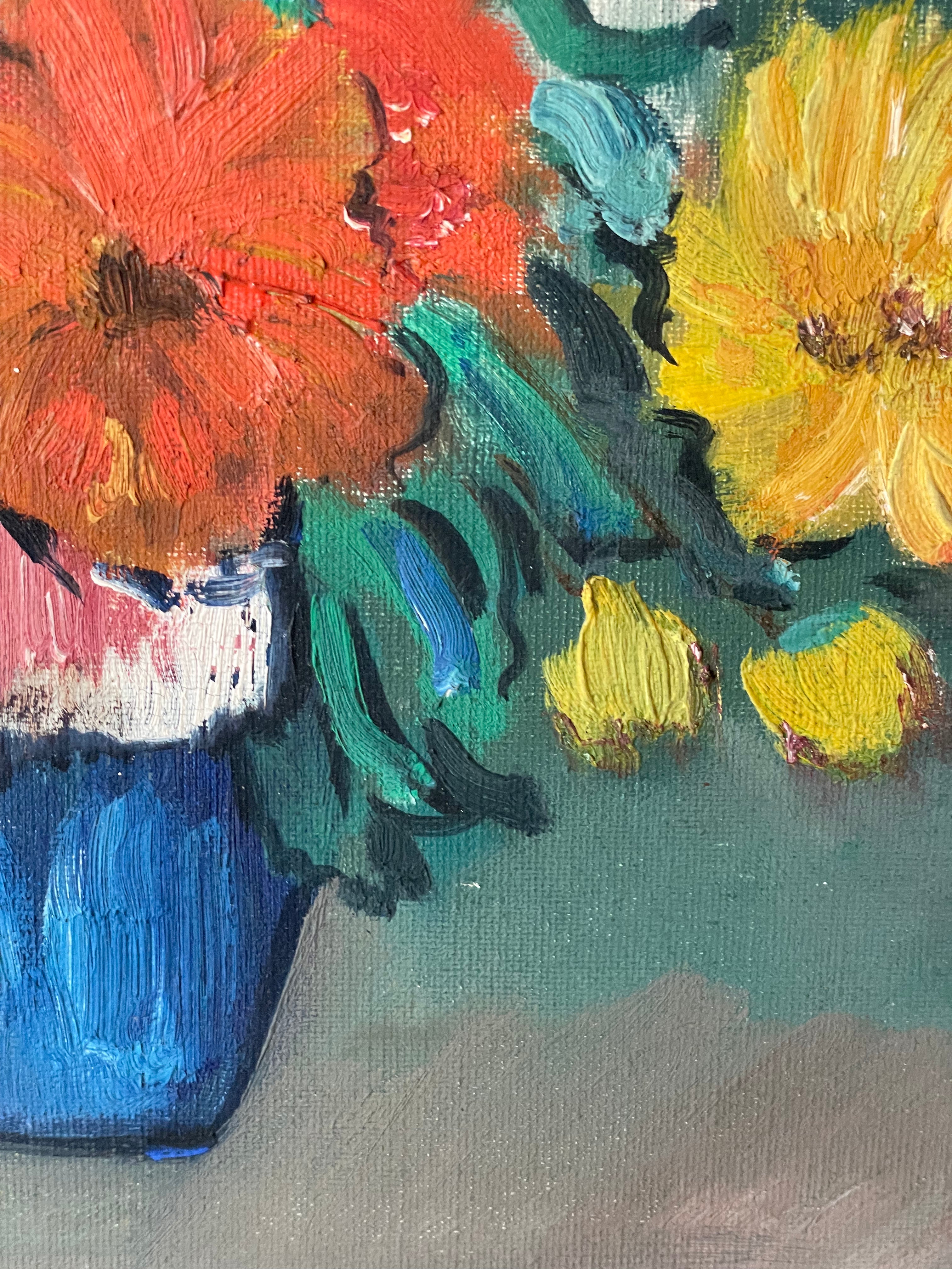 Bright Flowers in a Blue Vase