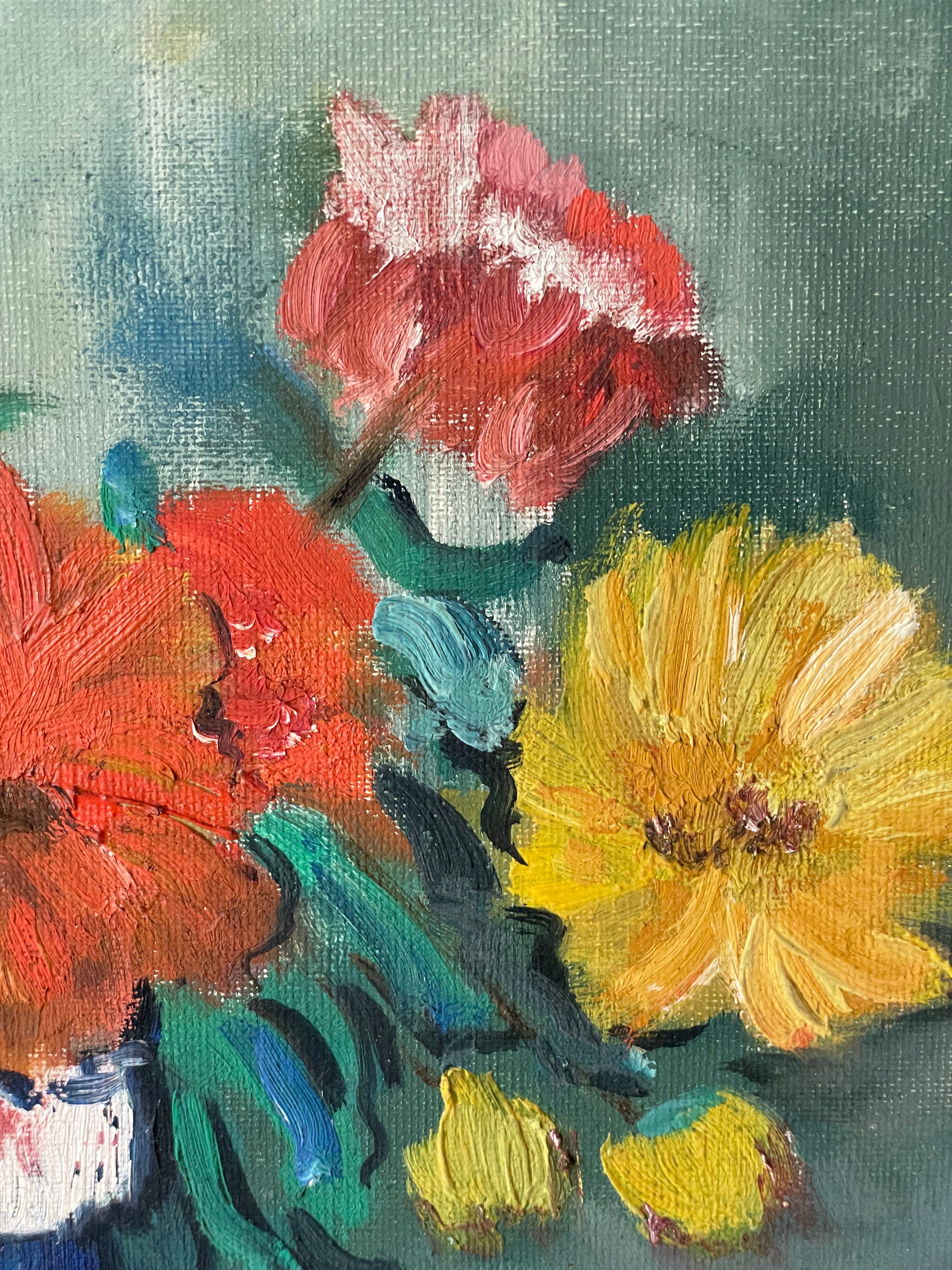 Bright Flowers in a Blue Vase