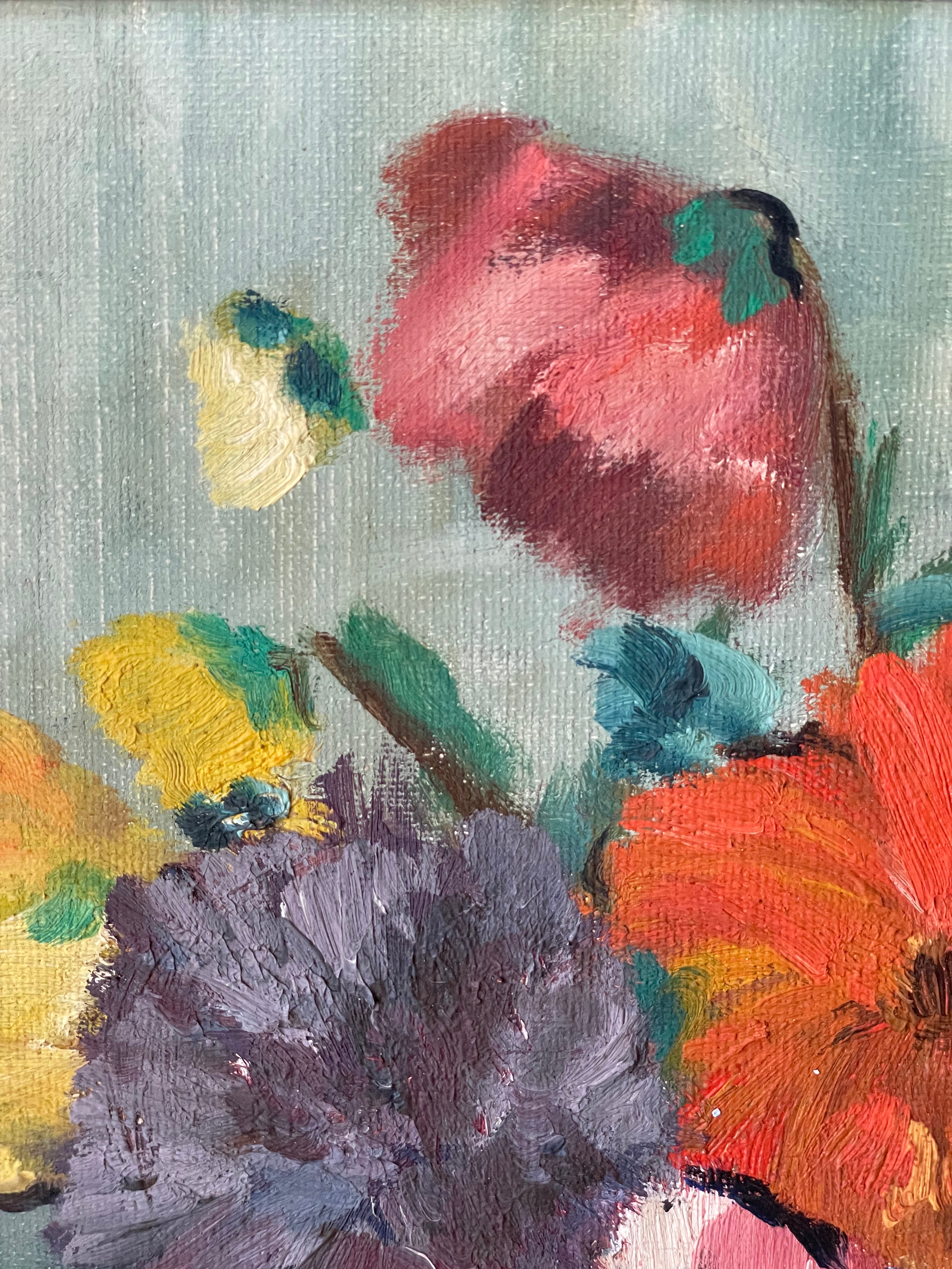 Bright Flowers in a Blue Vase