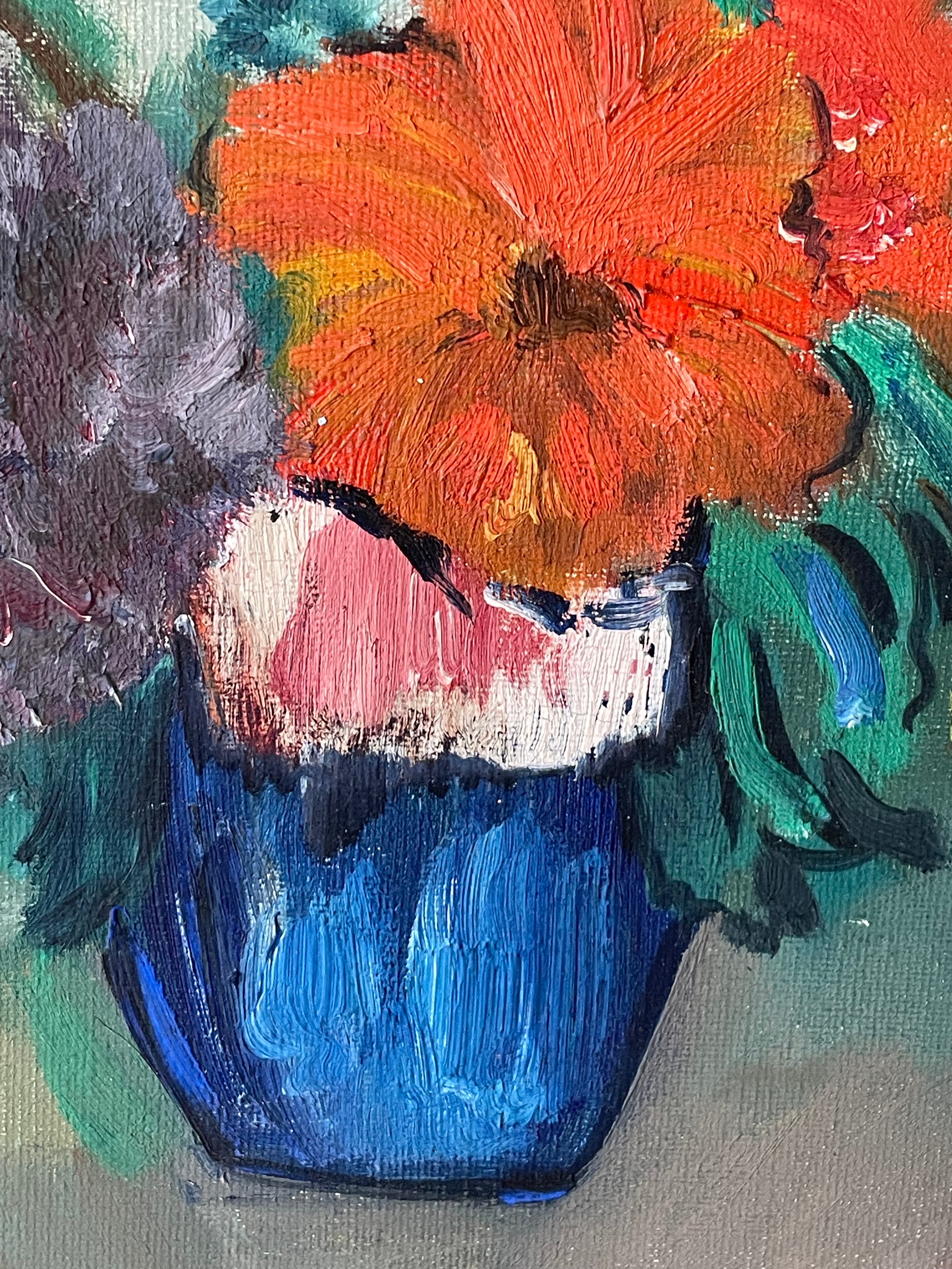 Bright Flowers in a Blue Vase