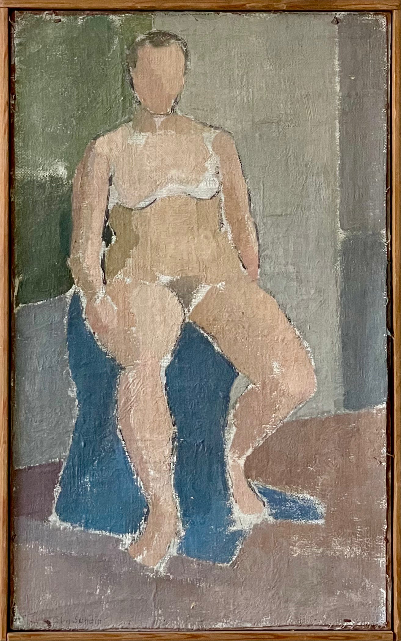 Seated Nude on Blue