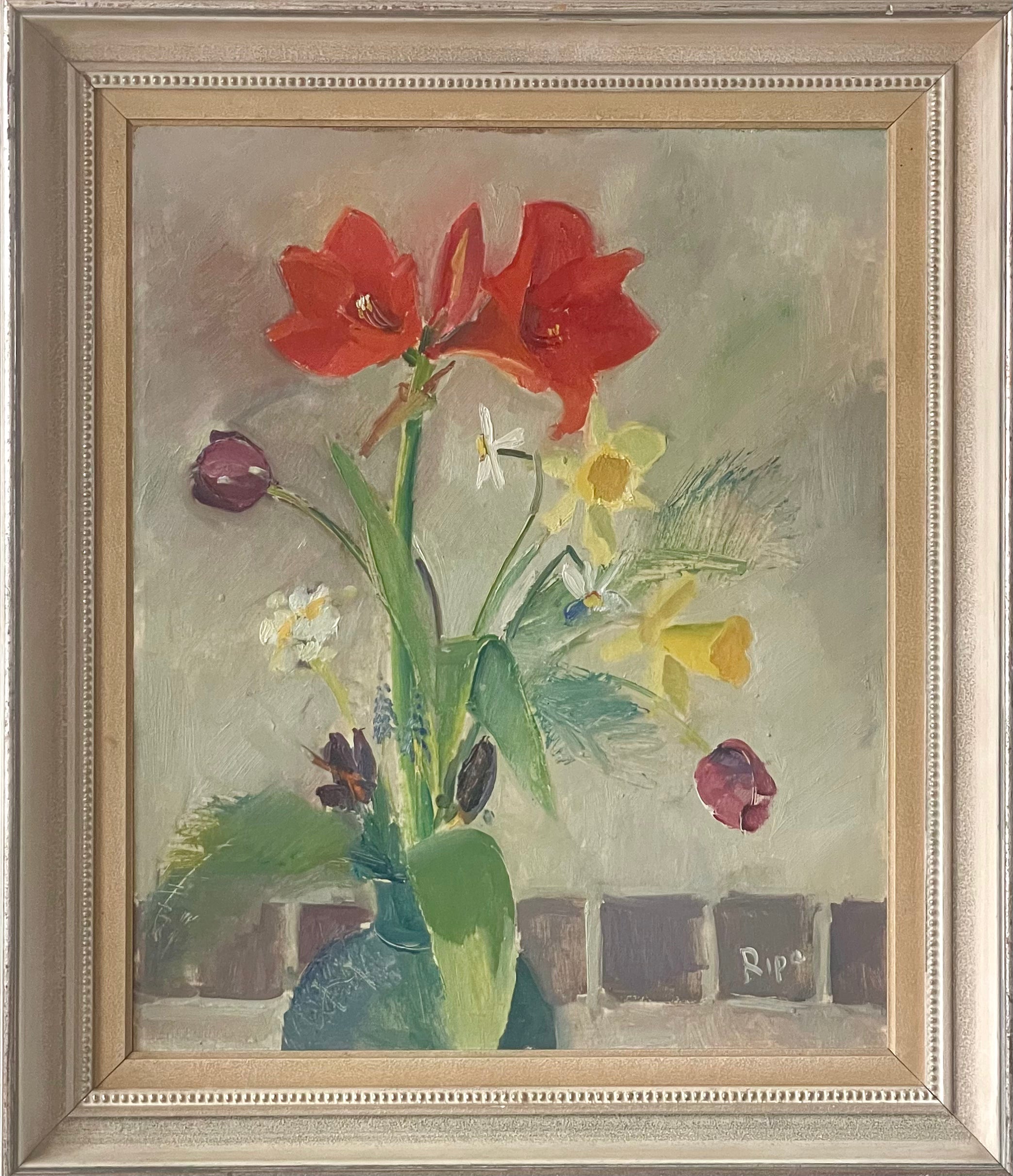 Spring Flowers in a Blue Vase