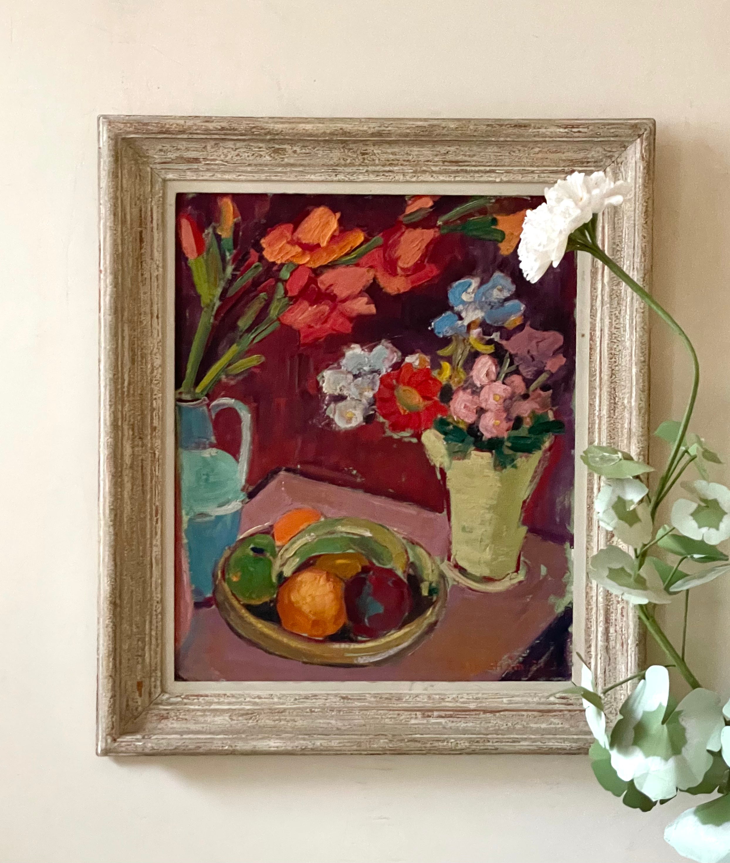 Flowers and Fruit on Red