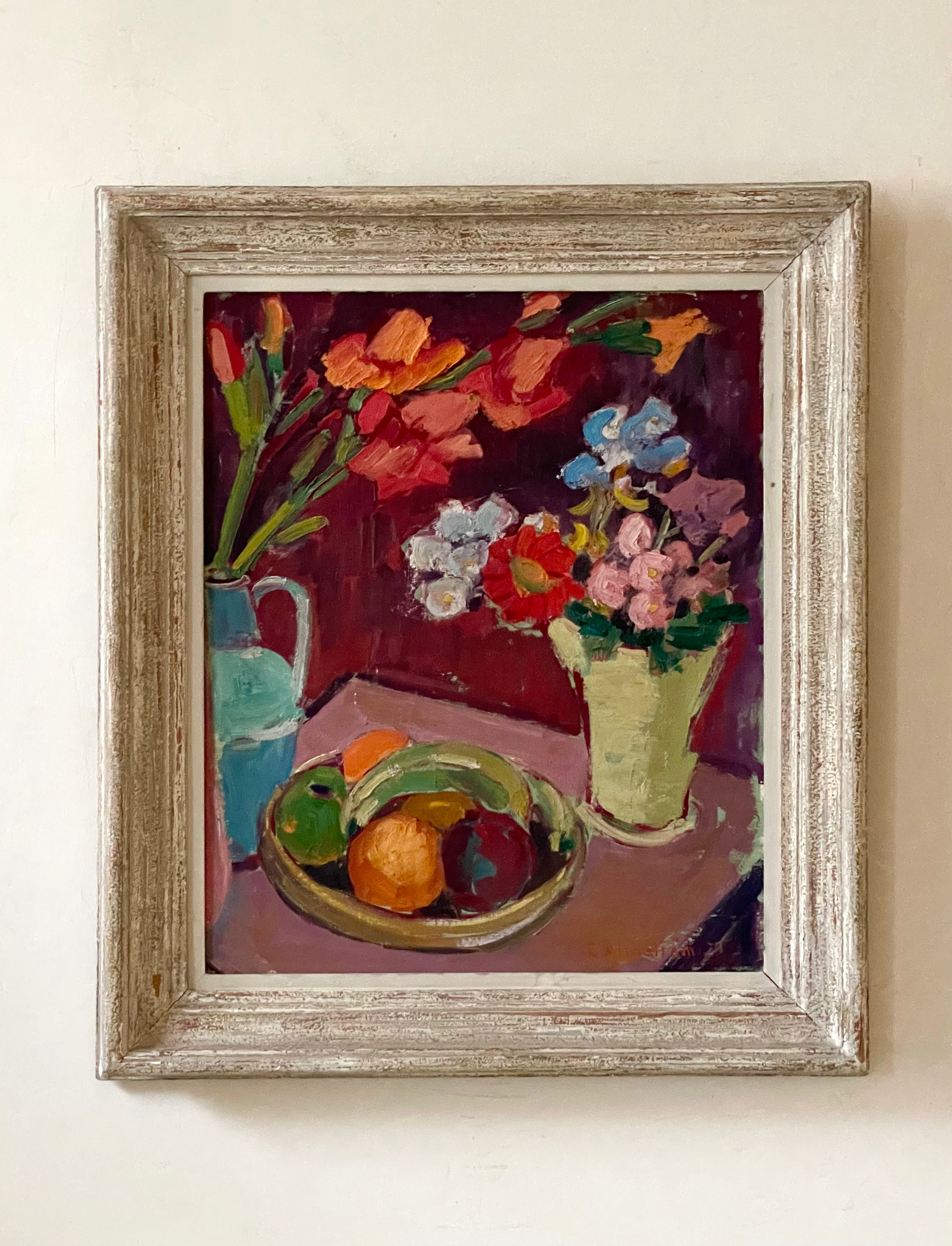 Flowers and Fruit on Red