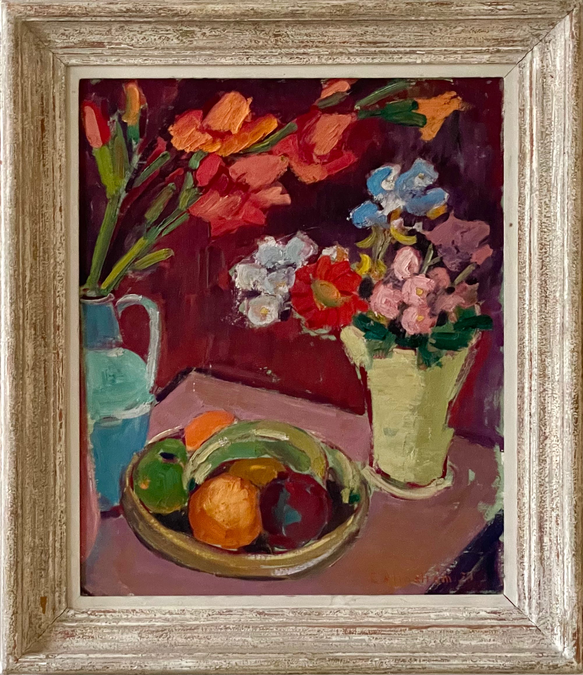 Flowers and Fruit on Red