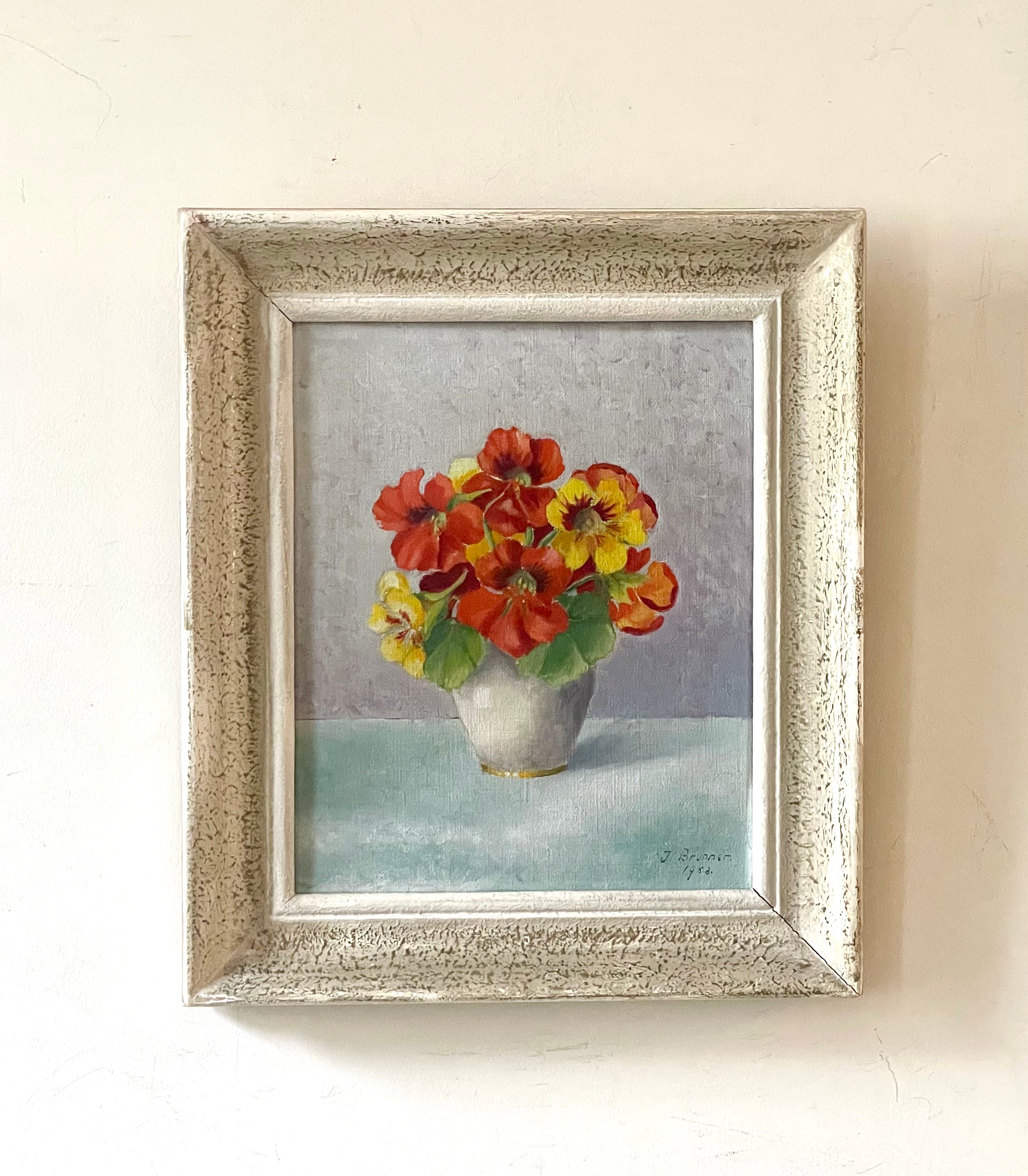 Nasturtiums in White Vase