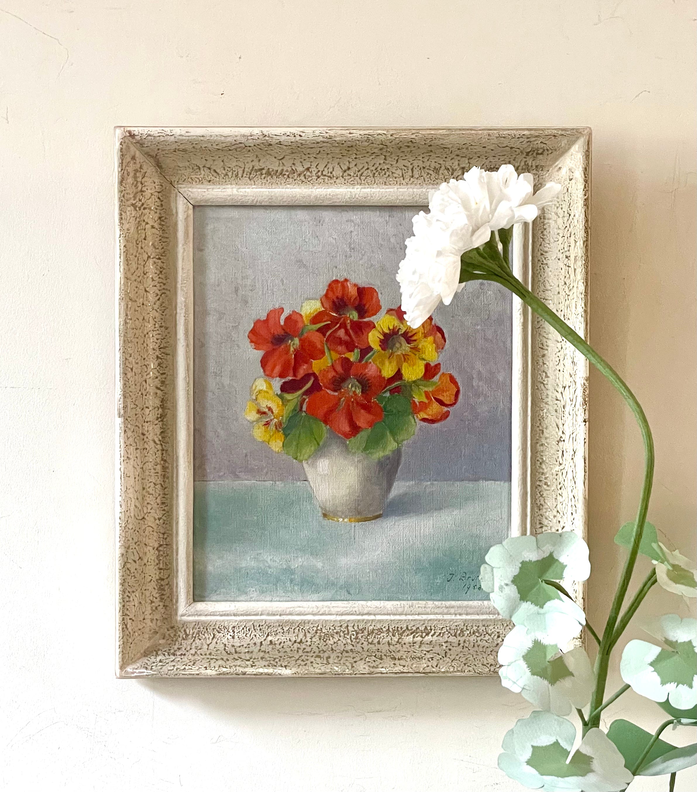 Nasturtiums in White Vase